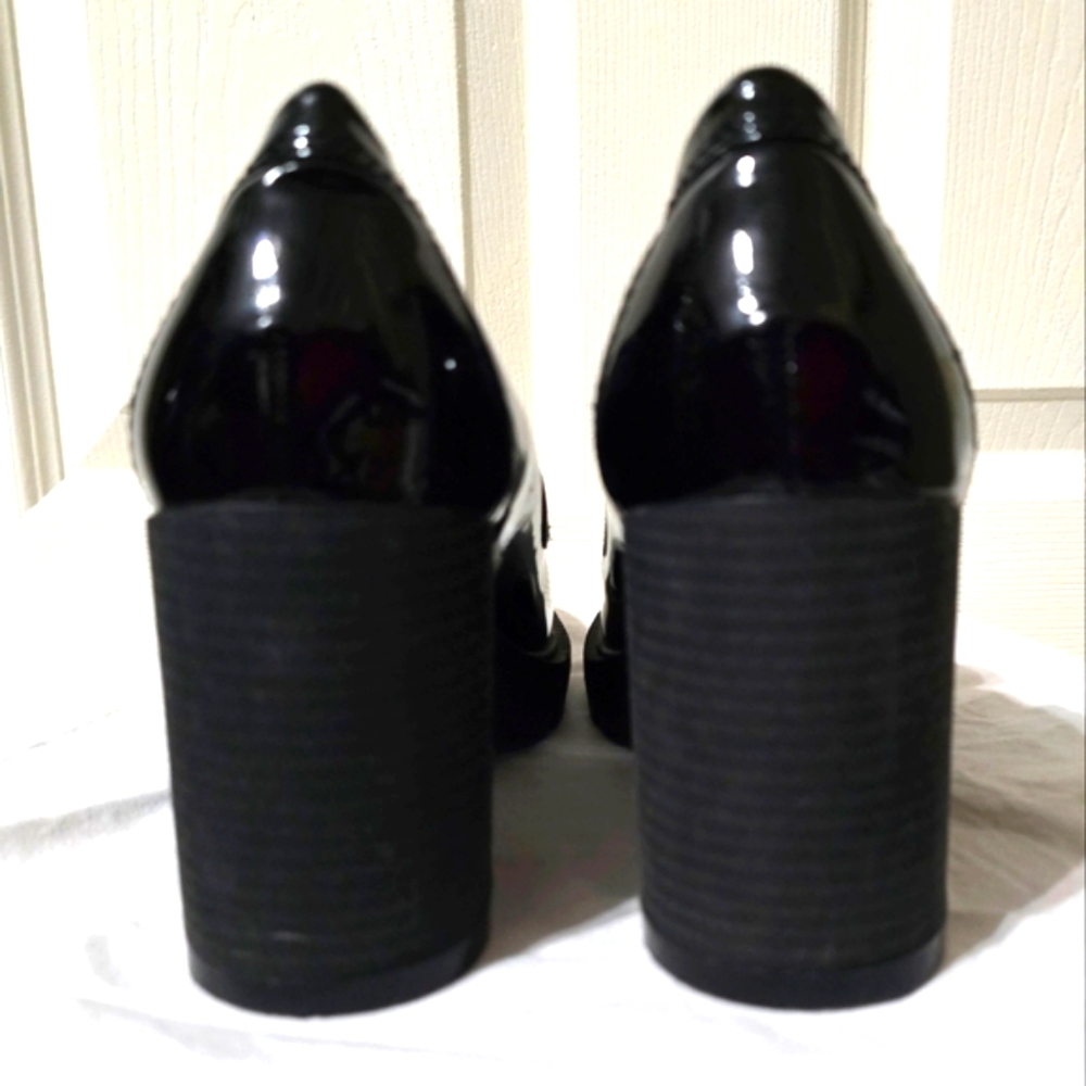 Blondo Jonah Heeled Platform Lug Sole Loafers, Black Patent Leather, Sz 11, EUC - Picture 4 of 10